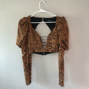 Akira Cheetah Crop Blouse | S
